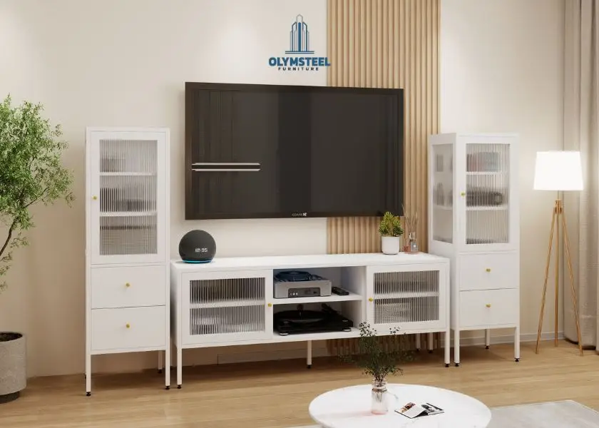 Rak TV Besi Olymsteel Simple dengan Finishing Mewah